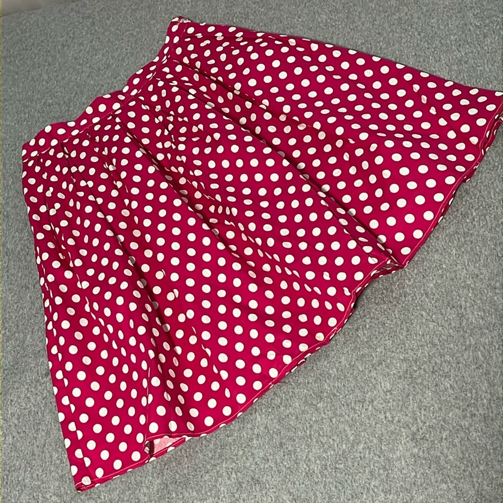 Pink Polkadot Pleated Skirt Small Retro Pinup Coquette Preppy Kawaii